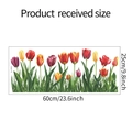 Platliggende weergave van kleurrijke tulp raamstickers met afmetingen voor decoratie - Tulpenbloempatroon (fun-JD022)