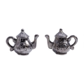 Vintage silver alloy miniature teapot set with engraved tea time text and floral patterns - Teapot Style (A3-141) / 16x13mm / Gunmetal