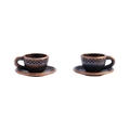 Vintage bronze miniature coffee cup and saucer set with embossed floral patterns - Cup Saucer Style (A3-142) / 14x7mm / Antique Red Copper