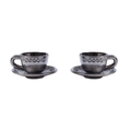 Vintage alloy miniature coffee cup and saucer set with dark silver embossed texture - Cup Saucer Style (A3-142) / 14x7mm / Gunmetal