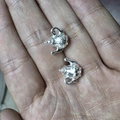 Pair of vintage silver kettle charms held in hand to show the miniature scale - Teapot Style (A3-141) / 16x13mm / Bright Silver