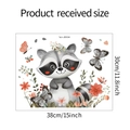 Detailed view of cute raccoon wall sticker with butterflies measuring 38cm by 30cm - 30*38CM/fun-JD034