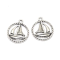 Set of two antique silver alloy sailboat pendants with rope borders for DIY jewelry - A0-111-antique Silver/19*16mm/1.4g