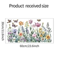 Detailed dimensions of 30x60cm watercolor floral and butterfly static window film decals - 30*60CM/fun-JD020
