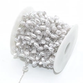 DIY decorative white drop-shaped pearl chain on a silver metal link reel for jewelry - Silver Tone (A3-413)