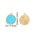 Blue enamel smiley face charm in gold finish for DIY jewelry making 2cm diameter - Large Enamel Blue Smiley