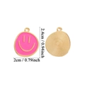 Pink enamel smiley face charm with gold metal finish for DIY jewelry necklaces - Large Enamel Rose Red Smiley