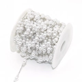 White imitation pearl bead chain on a plastic spool for DIY jewelry making - Silver Tone (A3-386)