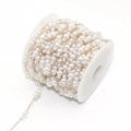DIY pearl chain with assorted white pearls and gold links on a white spool - Gold Tone (A3-386)