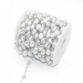 Baroque pearl bead chain with silver links on a spool for DIY jewelry crafts - Silver Tone (A3-387)