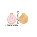 Pink enamel smiley face pendant with gold backing for DIY necklace and bracelet - Small Enamel Pink Smiley