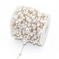 Baroque teardrop pearl chain in golden plating on white spool for DIY jewelry making - Gold Tone (A3-387)