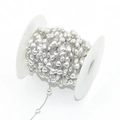 Silver metal chain with white heart pearl beads wound on a white spool for DIY jewelry - Silver Tone (A3-388)