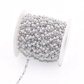 DIY decorative pearl chain with white imitation pearls and silver beads on a spool - Silver Tone (A3-389)