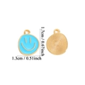 Sky blue enamel smiley face charm with golden back for DIY jewelry pendants - Small Enamel Blue Smiley