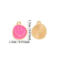 Pink enamel smiley face charm with gold metal back for DIY jewelry making - Small Enamel Rose Red Smiley