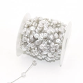 Flat baroque pearl chain on spool with silver connectors for DIY jewelry making crafts - Silver Tone (A3-390)