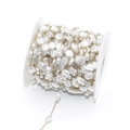 Flat white pearl shell charms on fine gold chain on spool for DIY jewelry making - Gold Tone (A3-390)