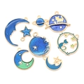 Star Moon Cat Alloy Enamel Charms in dark blue and gold for DIY jewelry making - Blue Set (8 Styles)-Blue