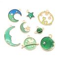 Star, moon, and cat alloy pendants in green and blue enamel for DIY jewelry making - Green Set (8 Styles)-Green