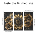 Detailed dimensions of black and gold floral triptych wall art showing finished paste size - Black Gold Sunflower Triplicate Set (fun-f240) / 27*55CM
