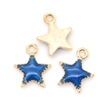 Golden star pendant with blue enamel and beaded edges for DIY jewelry making - Blue Star (A2-425)