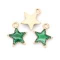 Star-shaped alloy pendants with dark green enamel finish and gold back for DIY jewelry - Green Star (A2-425)