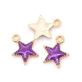 Golden star pendants with purple enamel finish and textured metal back for jewelry making - Purple Star (A2-425)