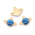Starry Saturn alloy pendant in blue enamel and gold finish for jewelry DIY - Blue Planet (A2-426)