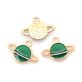 Saturn shaped gold alloy charms with green enamel finish for DIY jewelry making - Green Planet (A2-426)