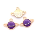 Golden and purple enamel Saturn planet charms for DIY jewelry and bracelet making - Purple Planet (A2-426)