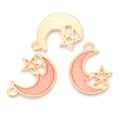 Golden moon and star alloy charms with pink enamel for DIY jewelry making - Pink Moon Star (A2-427)