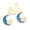 Golden crescent moon and blue star enamel charm pendants for DIY jewelry crafting - Blue Moon Star (A2-427)
