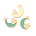 Star and moon charms in gold finish with vintage green enamel for DIY jewelry making - Green Moon Star (A2-427)