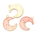 Star and moon alloy charms in gold texture and pink enamel for DIY jewelry making - Pink White Moon (A2-428)
