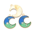 Star and moon themed alloy charms with blue-green enamel and golden finish for DIY - Blue Green Moon (A2-428)
