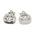 Antique silver Halloween pumpkin pendant with Jack-o'-lantern hollow design for DIY crafts - Pumpkin Style (A7-275)