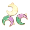 Star and moon alloy charms for DIY jewelry making in gold and enamel finish - Purple Green Moon (A2-428)