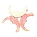 Pink enamel crescent moon pendant with stars in gold plating for DIY jewelry making - Pink Moon Face (A2-429)