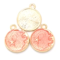 Star and moon cat silhouette alloy pendant in coral pink enamel and gold finish - Pink Silhouette (A2-430)
