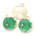 Round golden alloy charm with deep green enamel star and moon pattern for DIY jewelry - Green Silhouette (A2-430)
