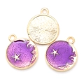 Star and moon gold-plated alloy charms with purple enamel and sun ray pattern on back - Purple Silhouette (A2-430)