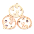Star and moon cat alloy charms with pink and purple enamel finish for DIY jewelry - Pink Hollow Cat (A2-431)