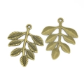 Pair of vintage bronze alloy leaf pendants with detailed veins for DIY jewelry making - Pinnate Leaf (A3-264) / 35x28mm / Antique Bronze