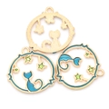 Golden cat and starry sky enamel charms set for DIY jewelry and keychain making - Blue Hollow Cat (A2-431)