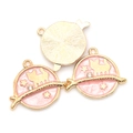 Pink enamel cat and star charm pendant in gold alloy for DIY jewelry making and crafting - Pink Moon Cat (A2-432)