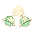 Star and moon cat silhouette alloy pendant with green enamel finish for DIY jewelry - Green Moon Cat (A2-432)