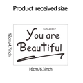 Dettaglio dell'adesivo You are Beautiful con indicazioni di misura 16x12cm - Citazione in Inglese (fun-a002)