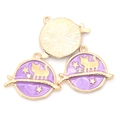 DIY purple enamel cat pendant with golden stars and rhinestone for jewelry making - Purple Moon Cat (A2-432)