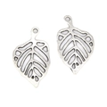Par de colgantes de hoja vintage plata antigua con texturas huecas para joyería DIY - Hoja Redonda Calada (A3-268) / 25x15mm / Plata antigua